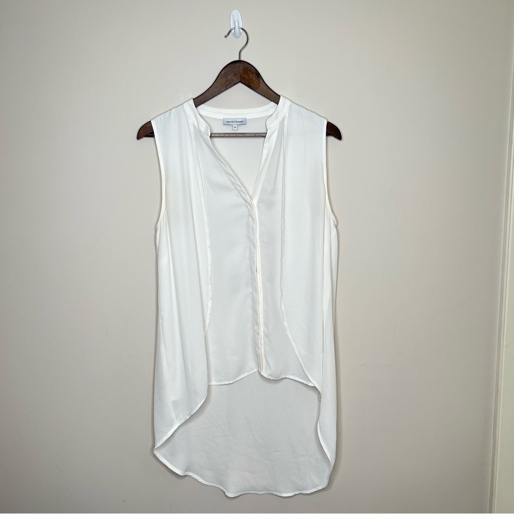 Wayne Cooper Sheer V Neck Sleeveless Blouse Hidden Buttons White Size 12